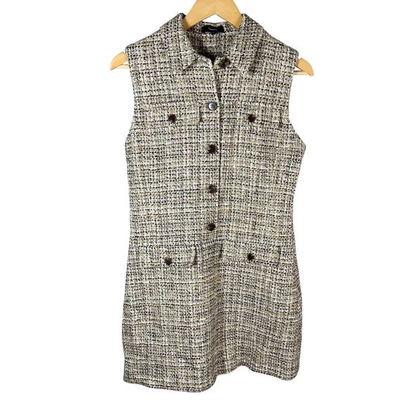 Theory Mixed Tweed Military Mini Dress Size 6 Wheat Multi - Picture 1 of 13